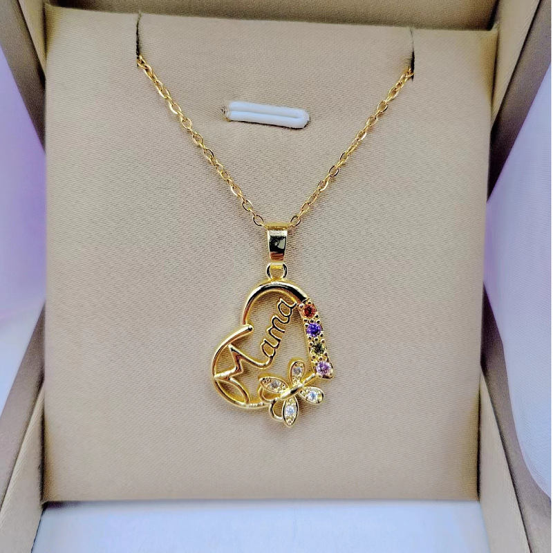 Kalung Liontin Huruf Mama Hati - Butterfly Clasp Deployant ulasan dan harga