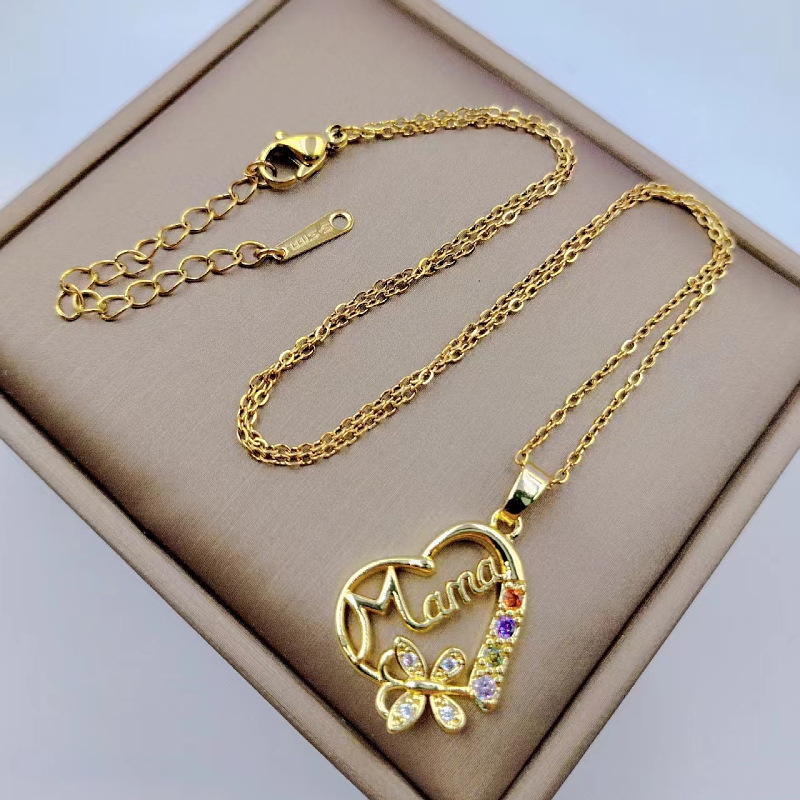 Kalung Liontin Huruf Mama Hati - Butterfly Clasp Deployant ulasan dan harga